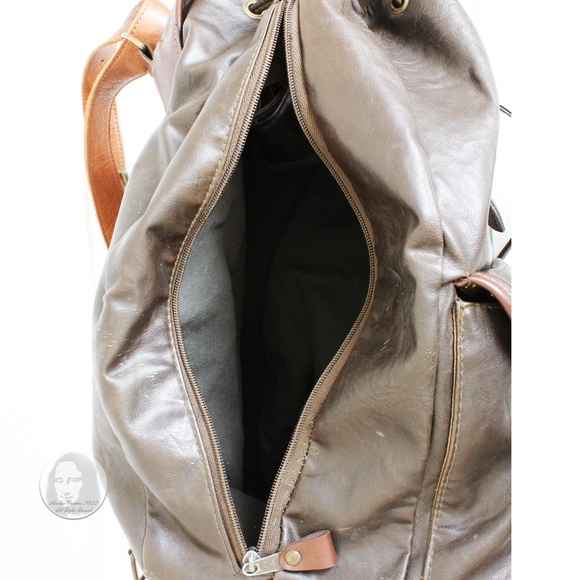 Capezio Backpack Rucksack Brown Leather Trim Large Sling Bag Vintage 80s HTF - Picture 8 of 10